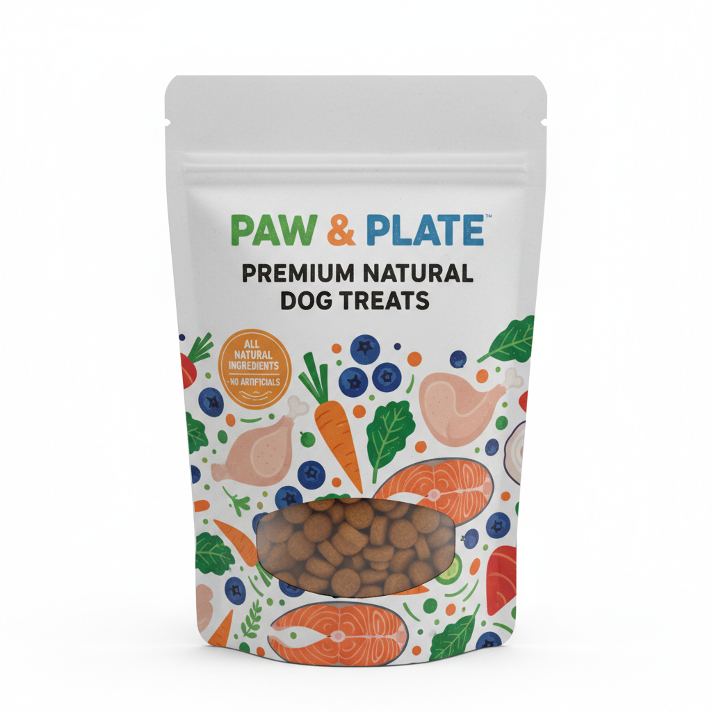 Natural dog treat bag with colorful packaging
