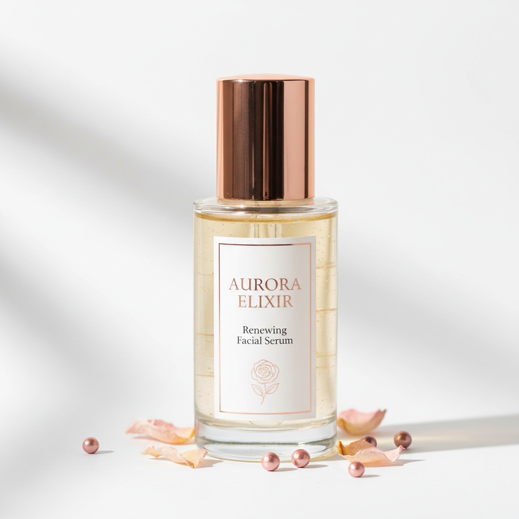 Luxury facial serum bottle with rose gold cap