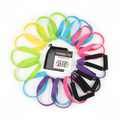 Colorful resistance bands set laid flat on white background